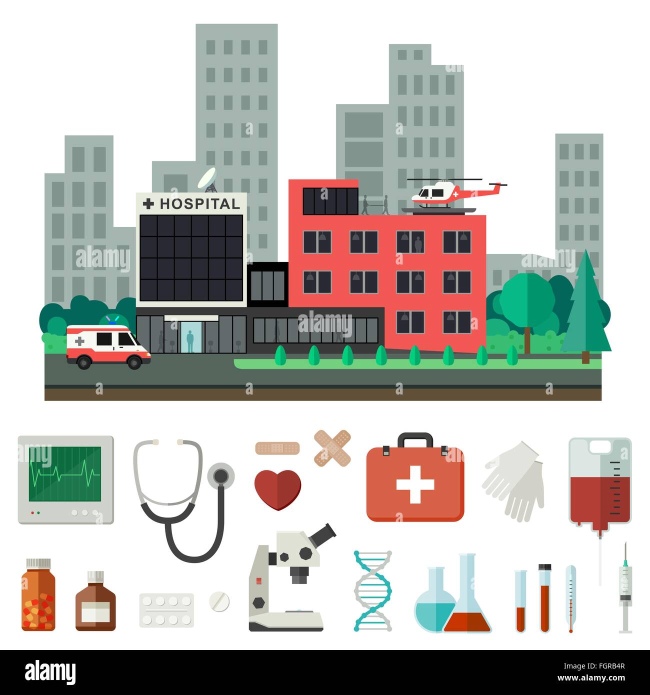 L'hôpital avec icônes médicale. Illustration de Vecteur