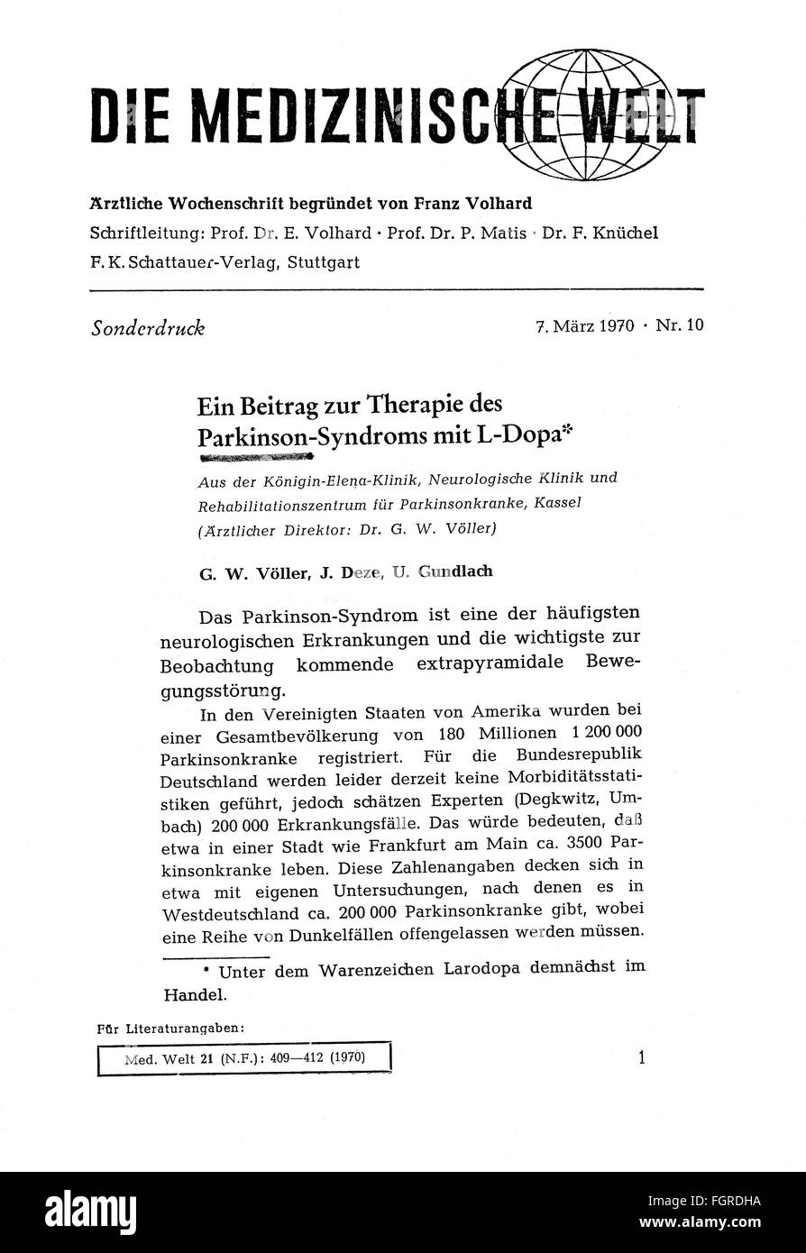 Presse / médias, magazines, 'Die medizinische Welt', édition spéciale, numéro 10, page de titre, Stuttgart, 7.3.1970, droits additionnels-Clearences-non disponible Banque D'Images
