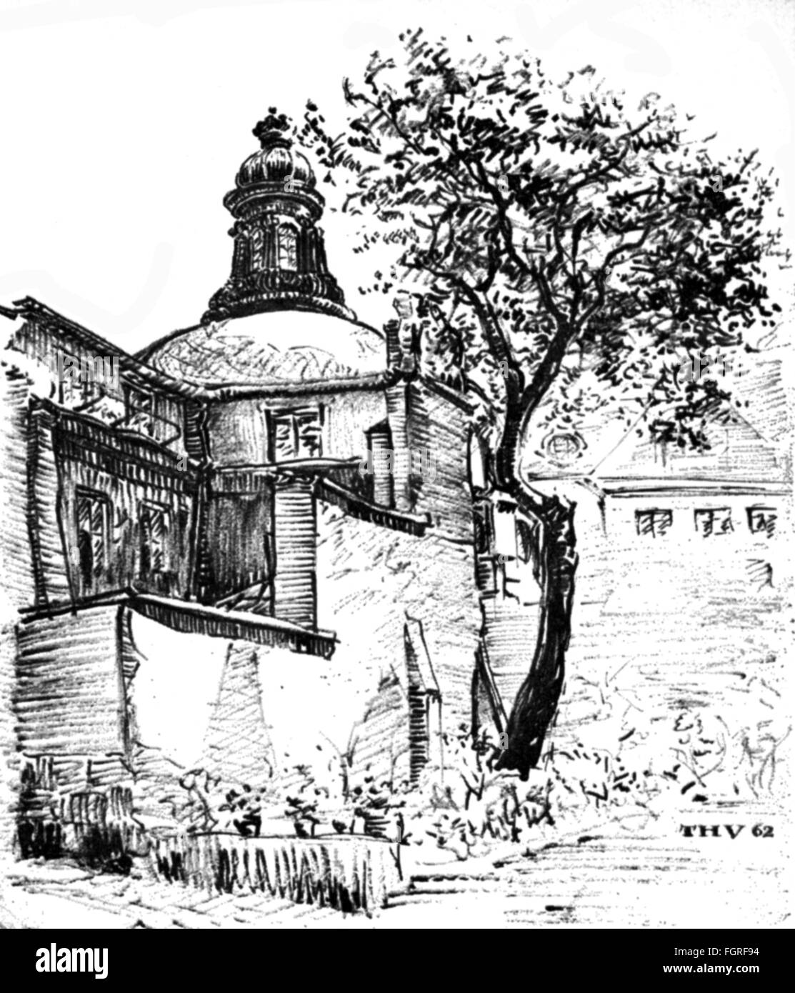 Géographie / Voyage, France, Paris, bâtiments, Amphithéâtre Winslow, rue de la Bucherie, vue extérieure, dessin par Theo Vetter, 1962, droits additionnels-Clearences-non disponible Banque D'Images