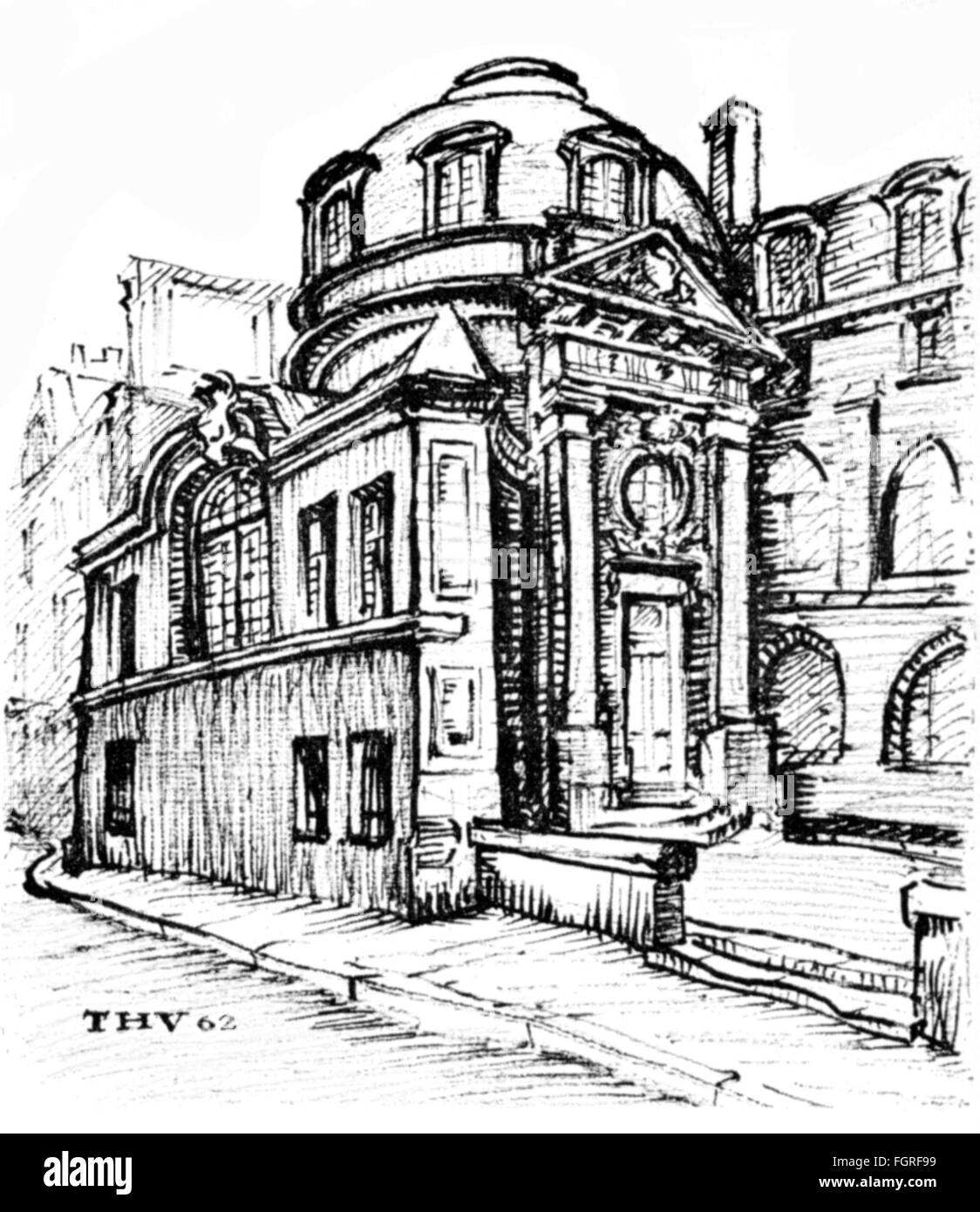 Géographie / voyage, France, Paris, bâtiments, amphithéâtre du Collège de Saint Come, rue de l'Ecole de médecine, construit 1691 - 1694, vue extérieure, dessin de Theo Vetter, 1962, 17ème siècle, 20ème siècle, 60ème, 60ème, graphique, graphique, école de médecine, médecine, médicaments, dôme, dômes, Europe occidentale, Europe, architecture, bâtiment, bâtiments, historique, Historique, droits supplémentaires-Clearences-non disponible Banque D'Images