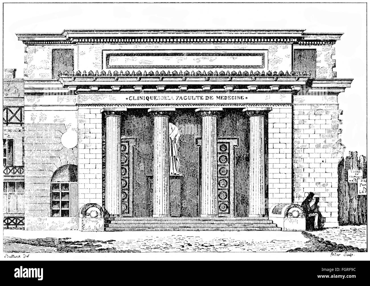 Géographie / voyage, France, Paris, bâtiments, clinique de la faculté de médecine, vue extérieure, gravure de la série 'France pittoresque' d'après Eugene-Ferdinand Buttura par Louis Adolphe Portier (1820 - 1889), 19e siècle, droits additionnels-Clearences-non disponible Banque D'Images