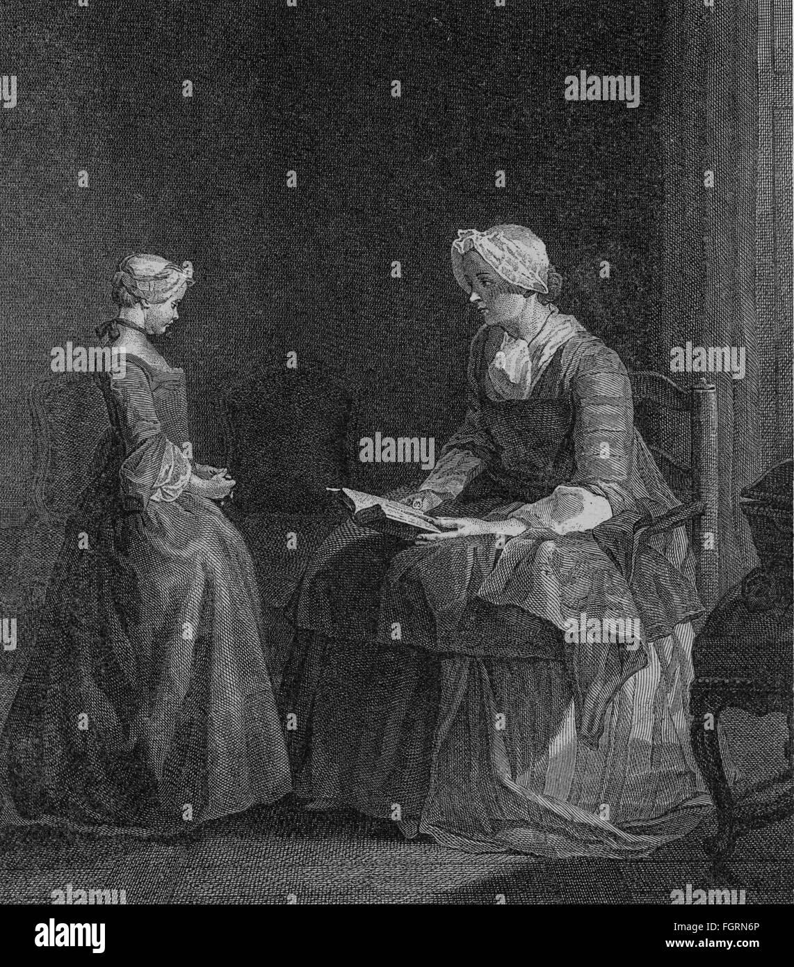 La pédagogie, l'école / Leçons / discipline, "La bonne éducation" (La bonne éducation), après gravure sur cuivre par J.Ph. Le Bas, après la peinture de Jean Siméon Chardin (1699 - 1779), 1749, gravure sur bois, 19e siècle, l'artiste n'a pas d'auteur pour être effacé Banque D'Images