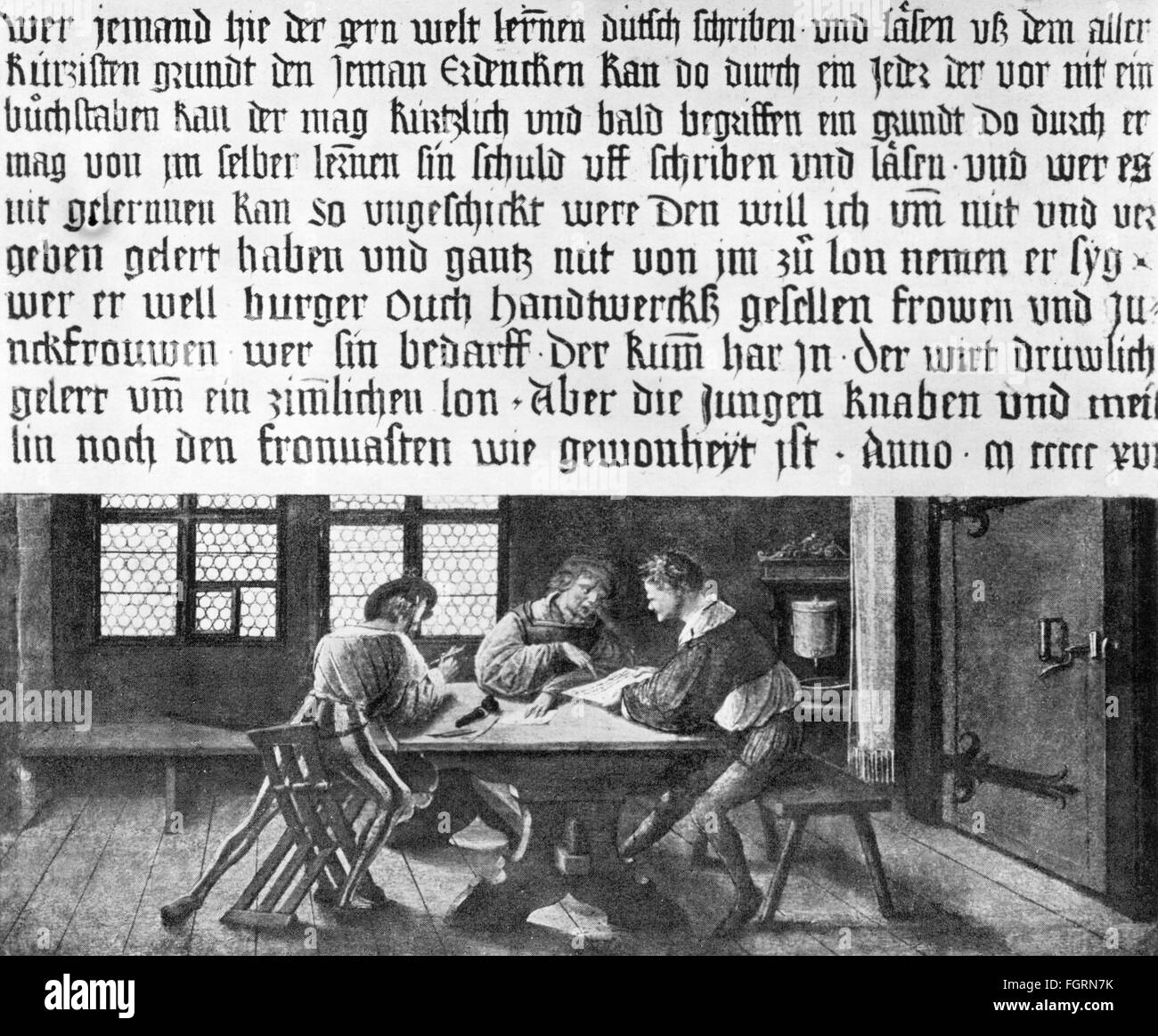 Beaux-arts, Holbein the Smager, Hans (1497 / 1498 - 1543), peinture, 'directives d'un maître d'école: Leçons pour adultes', 1516, tempera sur panneau, 55.5 x 65.5 centimètres, musée d'art, Bâle, droits additionnels-Clearences-non disponible Banque D'Images