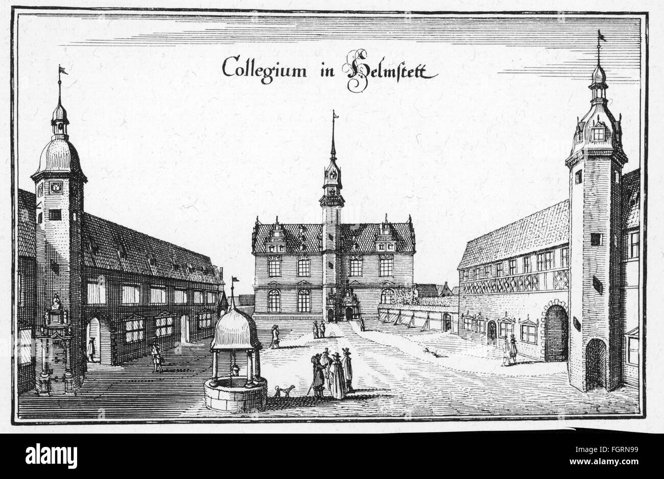 Géographie / voyage, Allemagne, Helmstedt, building, université, vue extérieure, gravure sur cuivre par Matthäus Merian l'Ancien (1593 - 1650), 1645, l'artiste n'a pas d'auteur pour être effacé Banque D'Images