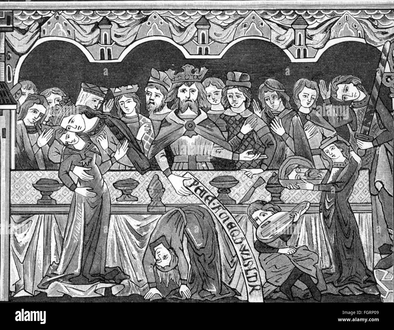 Religion, scènes bibliques, voile de danse de Salome, après la peinture murale dans la cathédrale de Brunswick, vers 1240, droits additionnels-Clearences-non disponible Banque D'Images