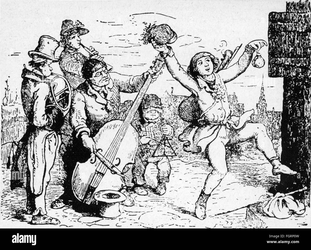 Musique, musicien, musiciens de rue, gravure de bois après dessin par Ludwig Richter, vers 1840, droits additionnels-Clearences-non disponible Banque D'Images