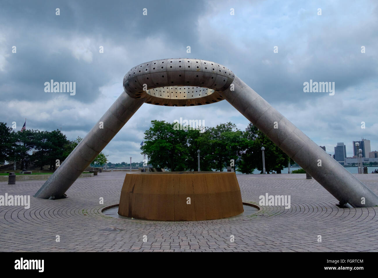 Detroit, Michigan Hart Plaza et le bord de l'eau Banque D'Images