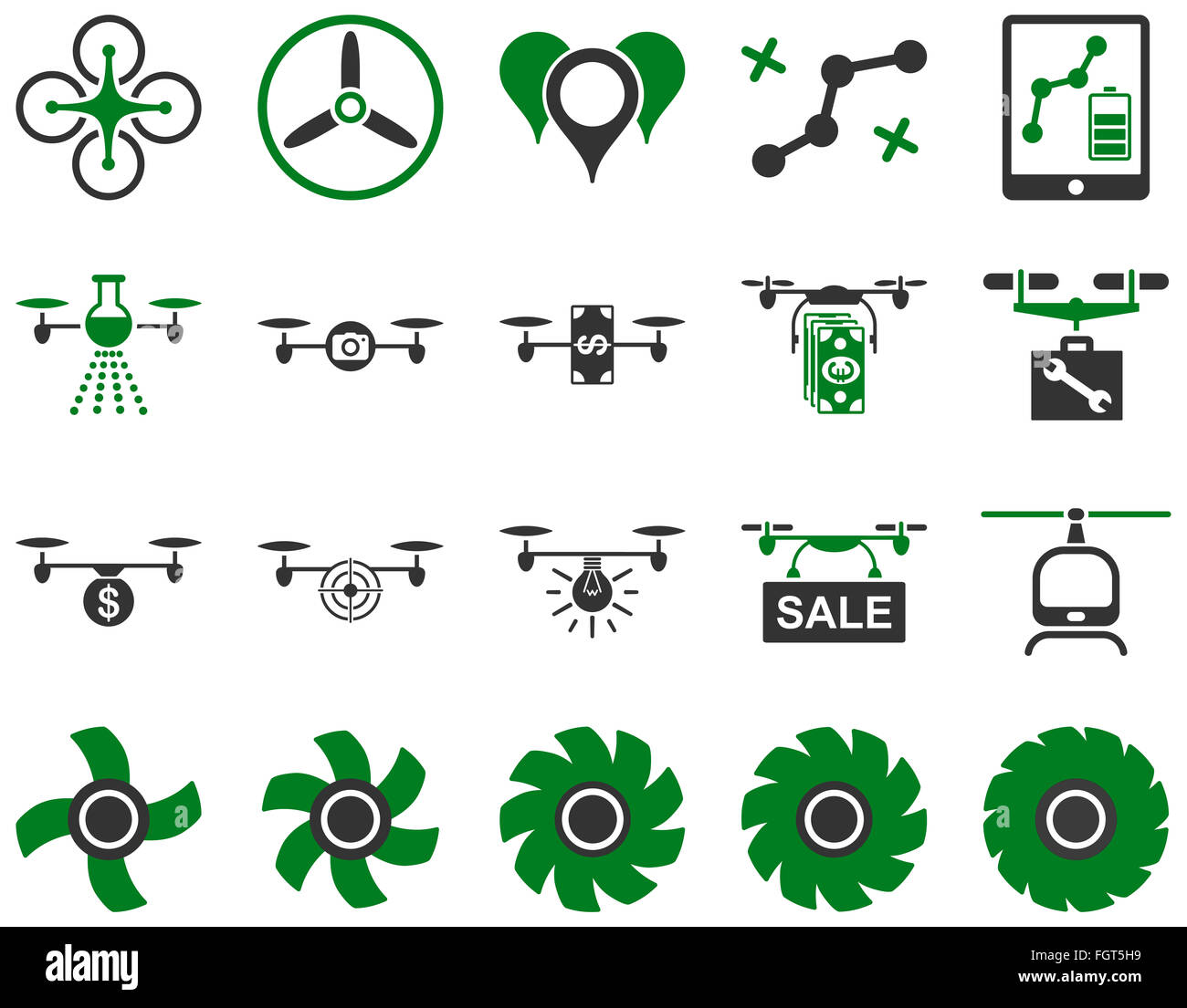 Drone quadcopter Air et icônes d'outils Banque D'Images