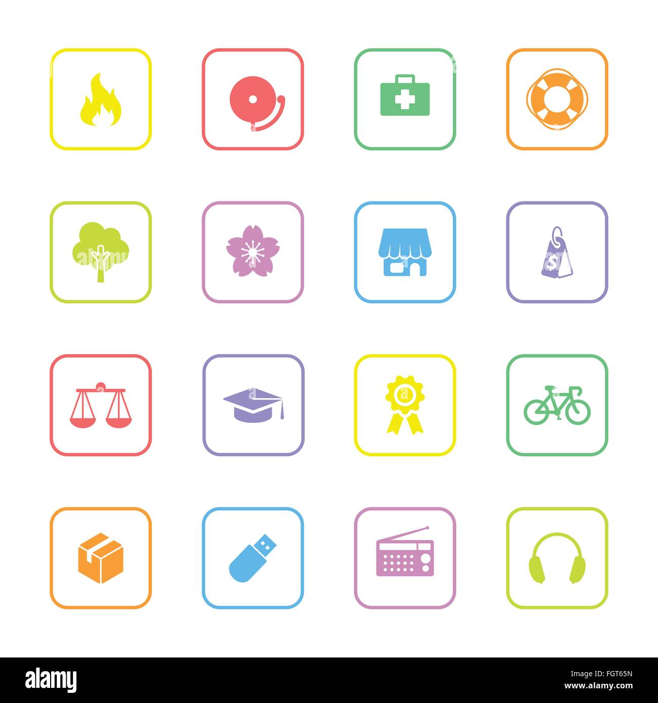 [EPS10] colorful web icon set 6 avec cadre rectangle arrondi Illustration de Vecteur