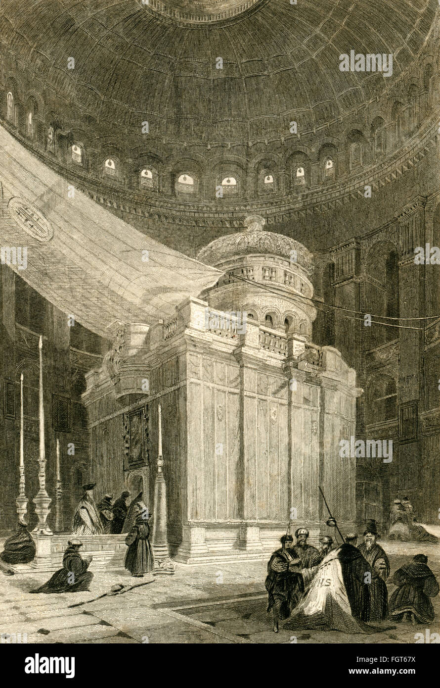 Jérusalem, Église du Saint-Sépulcre, gravure en acier, environ 1836 religion, foi, sanctuaire, christianisme, église, basilique, Église du Saint-Sépulcre, architecture, illustration, 19e siècle, peuple, historique, historique, historique, droits additionnels-Clearences-non disponible Banque D'Images