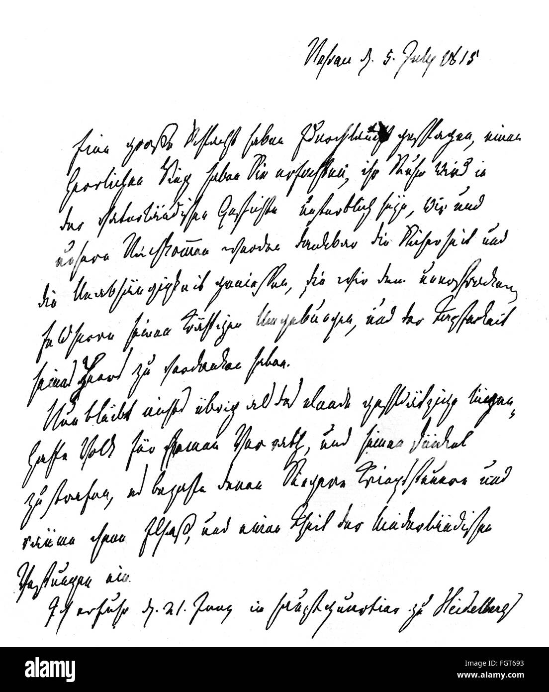 La guerre de la septième Coalition 1815, lettre de félicitations de Heinrich Reichsfreiherr vom und zum Stein au maréchal Gebhard Leberecht von Bluecher, Nassau, 5.7.1815, droits additionnels-Clearences-non disponible Banque D'Images