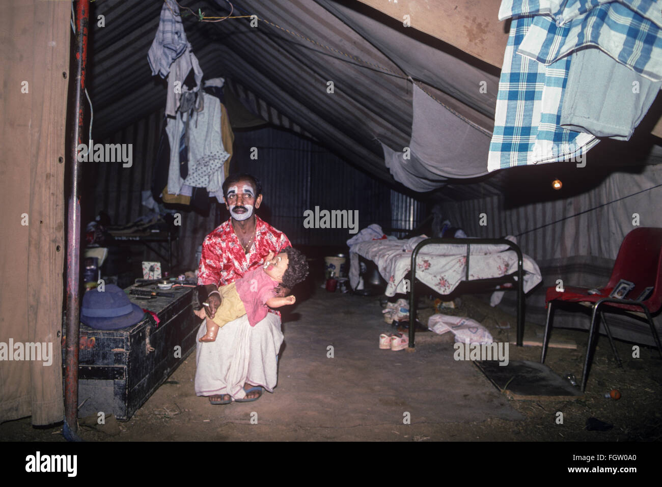 Clown de cirque, le Grand Cirque Royal, Bombay, Inde. Banque D'Images
