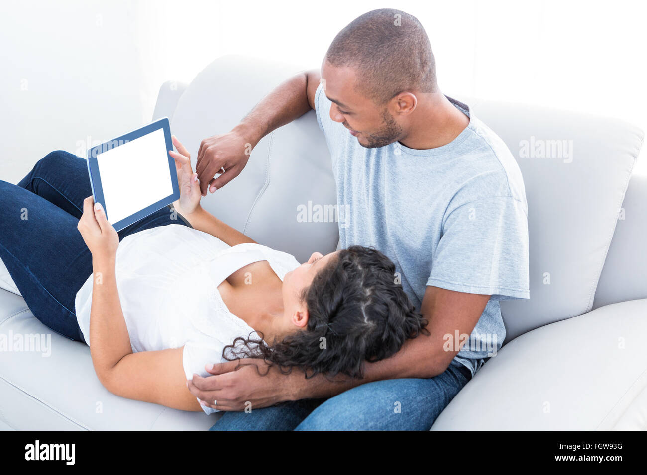 Couple with laptop Banque D'Images