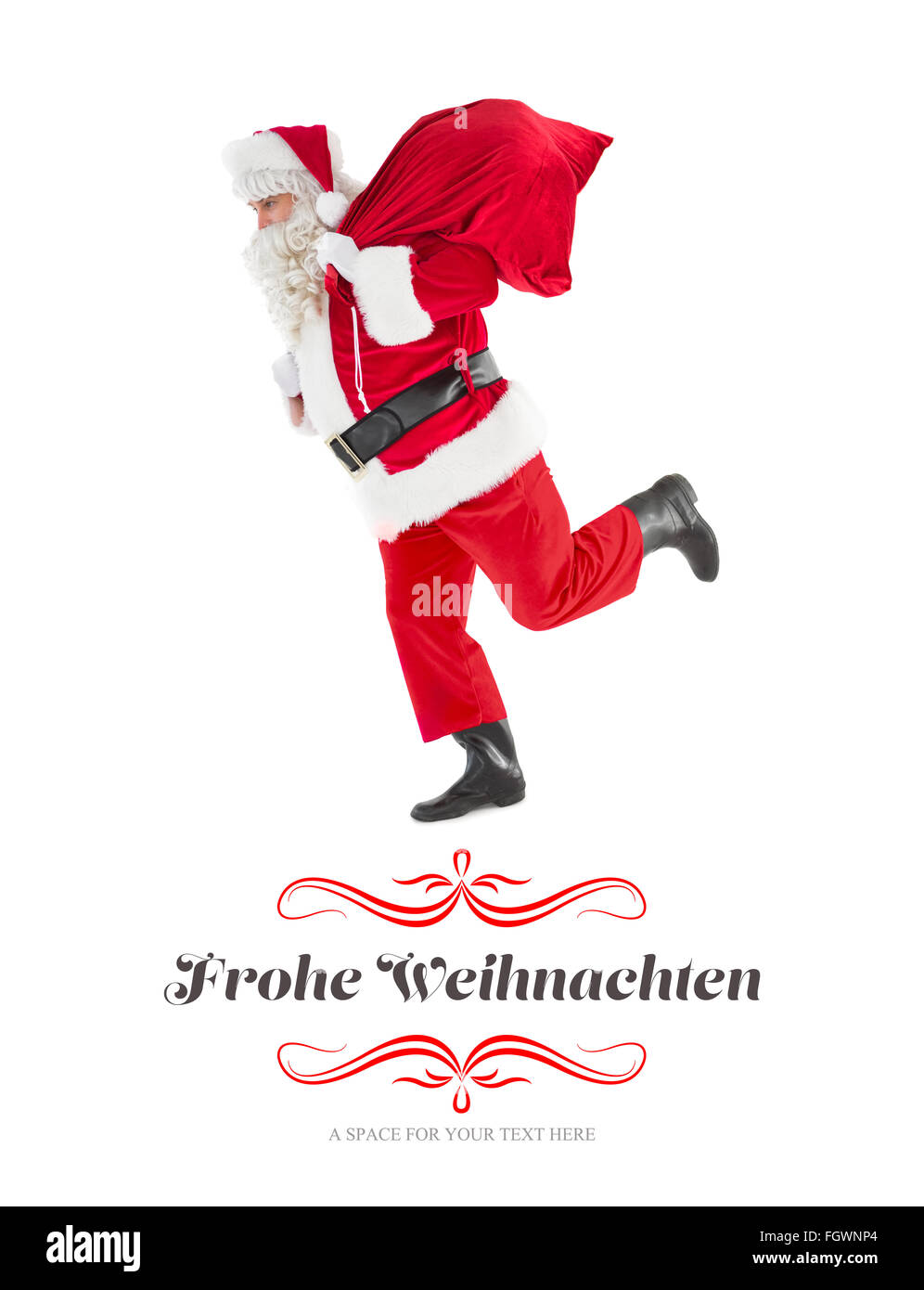 Image composite du père Noël avec un sac de marche Banque D'Images