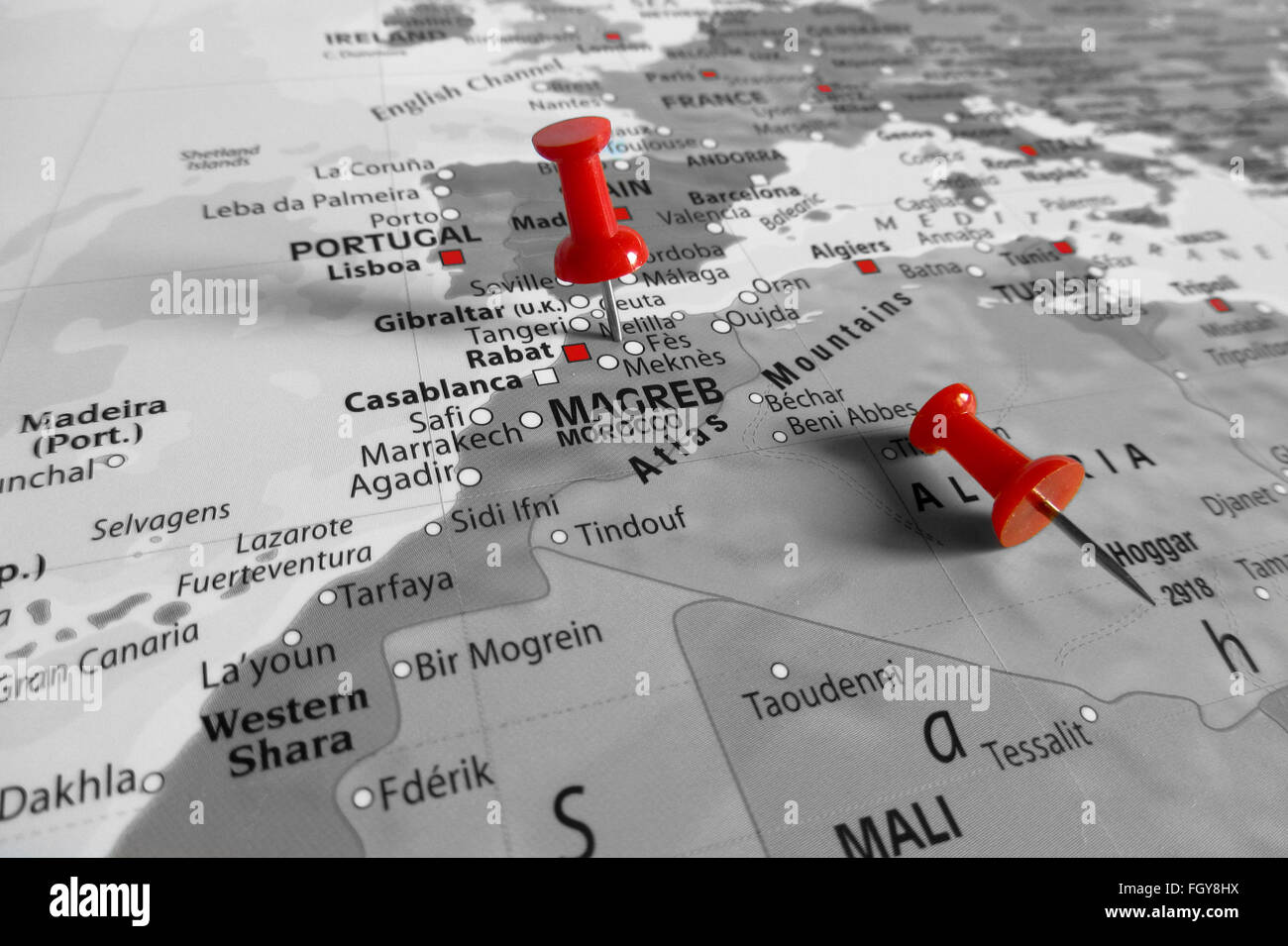 Marqueur rouge sur Maghreb Banque D'Images