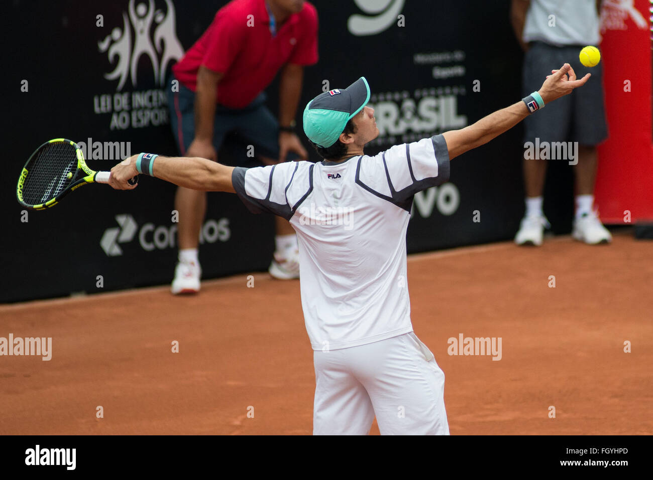 Sao Paulo, Brésil. 22 Février, 2016. Facundo Bagnis (ARG) au cours de match du tournoi de tennis Open 2016 Brasil à Sao Paulo, Brésil. Crédit : Alexandre Moreira/ZUMA/Alamy Fil Live News Banque D'Images