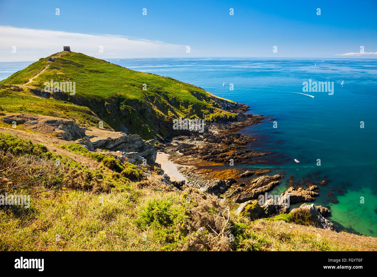 Rame Head au début de Whitsand Bay de vu de la côte. Cornwall England UK Banque D'Images
