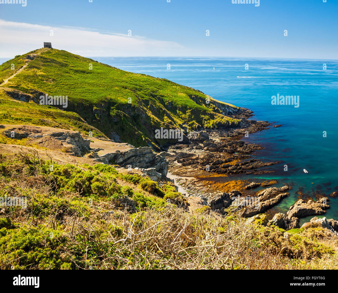 Rame Head au début de Whitsand Bay de vu de la côte. Cornwall England UK Banque D'Images