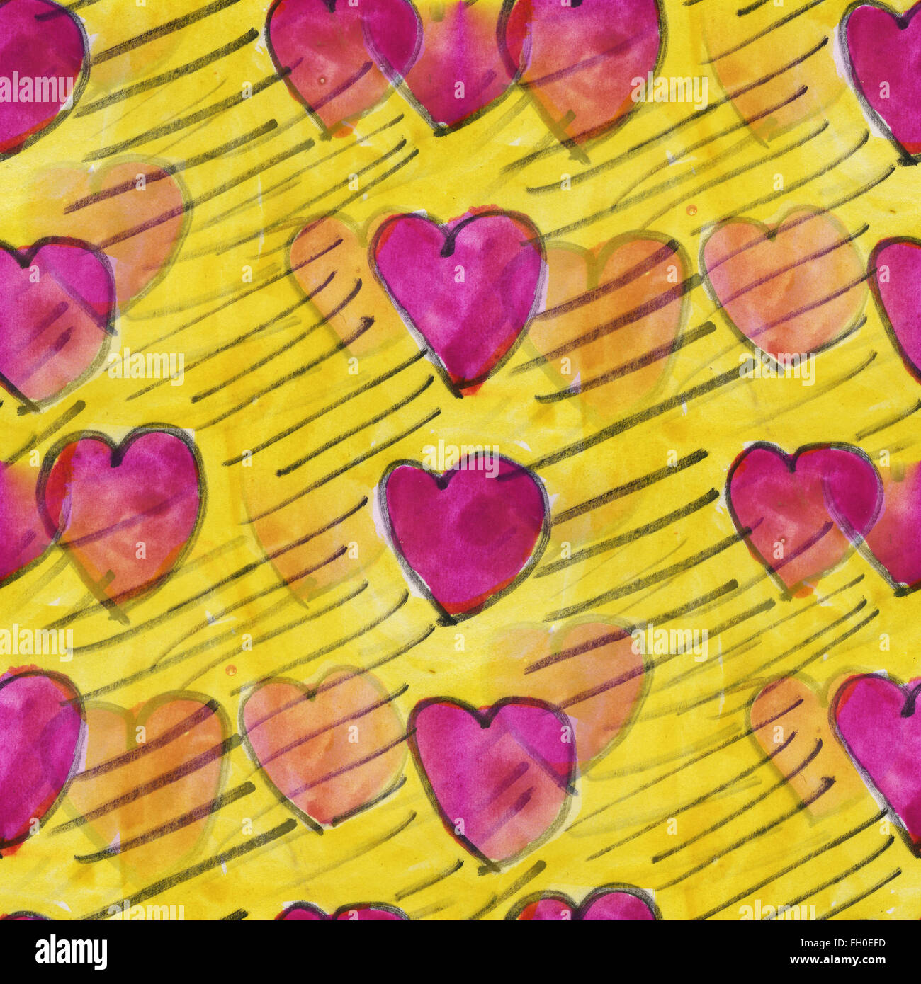 Art Coeur violet jaune transparente ornement valentines day aquarelle abstraite fait main Banque D'Images