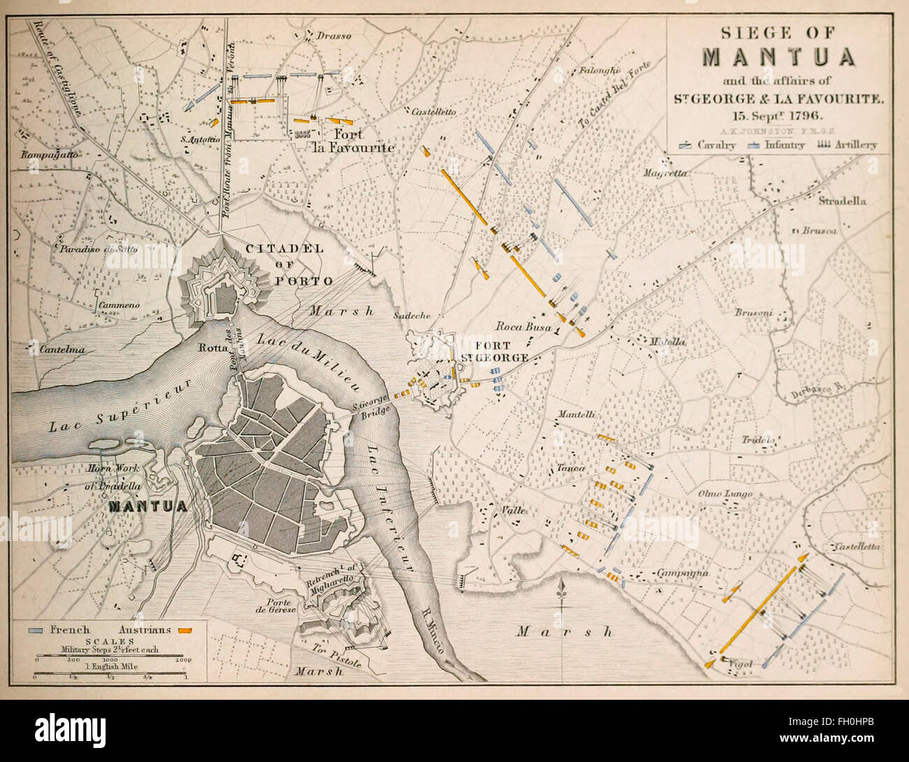 Site de siège de Mantoue - durant le siège de Mantoue, qui a duré du 4 juillet 1796 au 2 février 1797 avec une courte pause, les forces françaises sous le commandement de Napoléon Bonaparte assiègent et bloqua une grande garnison autrichienne à Mantoue pendant plusieurs mois jusqu'à ce qu'il capitule. Banque D'Images