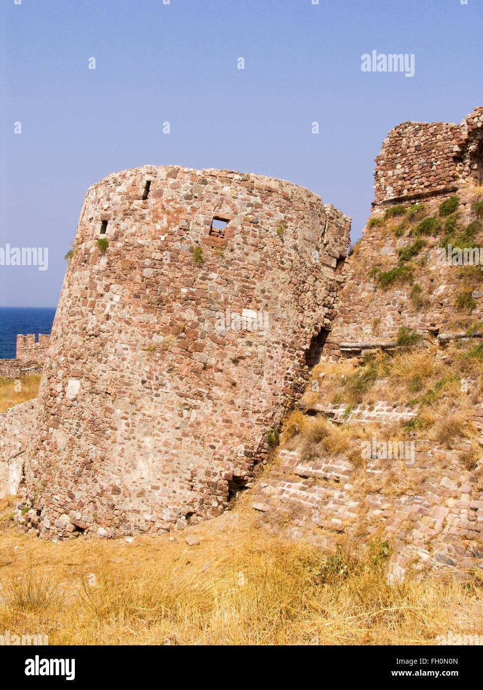 Forteresse, Lesbos Mytilène, Island, au nord-ouest de la mer Égée, Grèce, Europe Banque D'Images