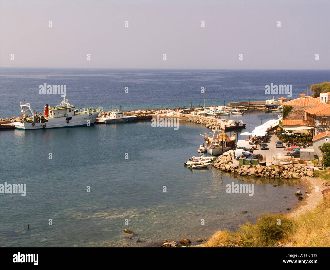L'île de Lesbos, de Molyvos, nord ouest de l'Egée, Grèce, Europe Banque D'Images