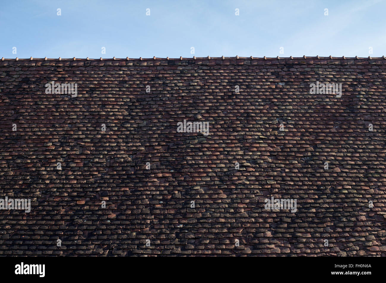 Grand toit de tuiles traditionnelles de Viscri, Transylvanie Banque D'Images