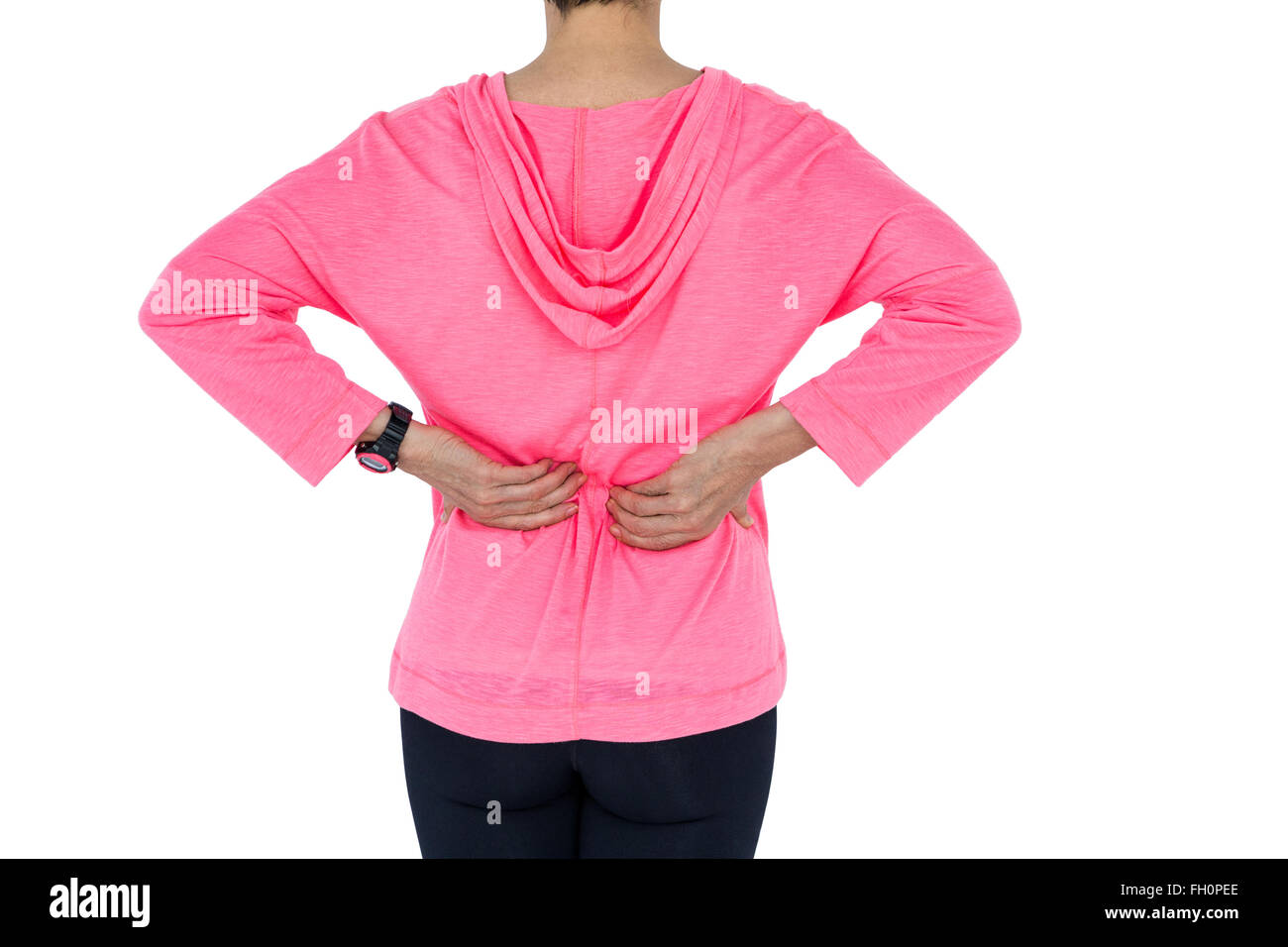 Mature Woman in sportswear retour massage Banque D'Images