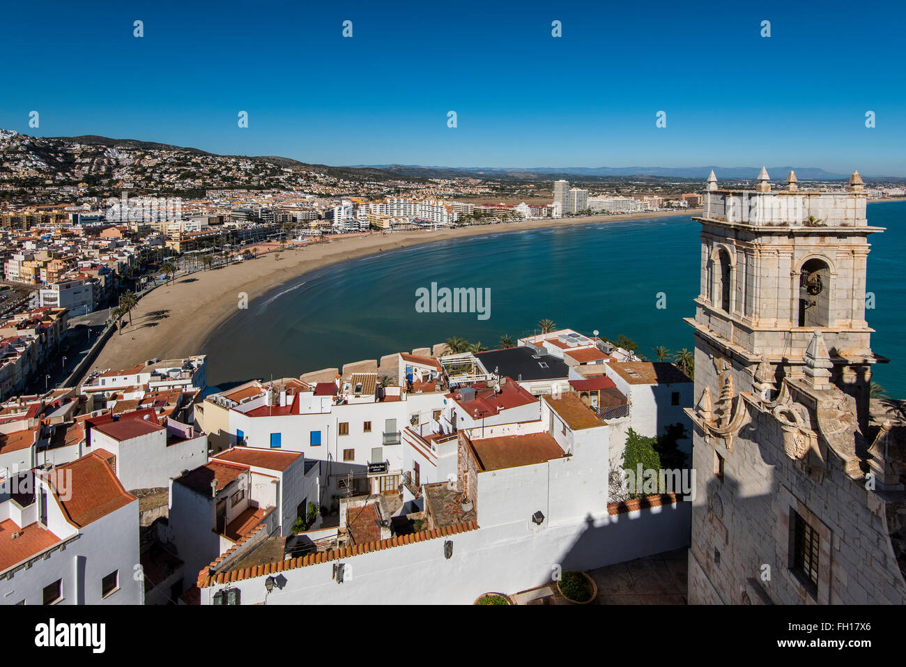 Vue de dessus de la la ville fortifiée de Peniscola, Comunidad Valenciana, Espagne Banque D'Images