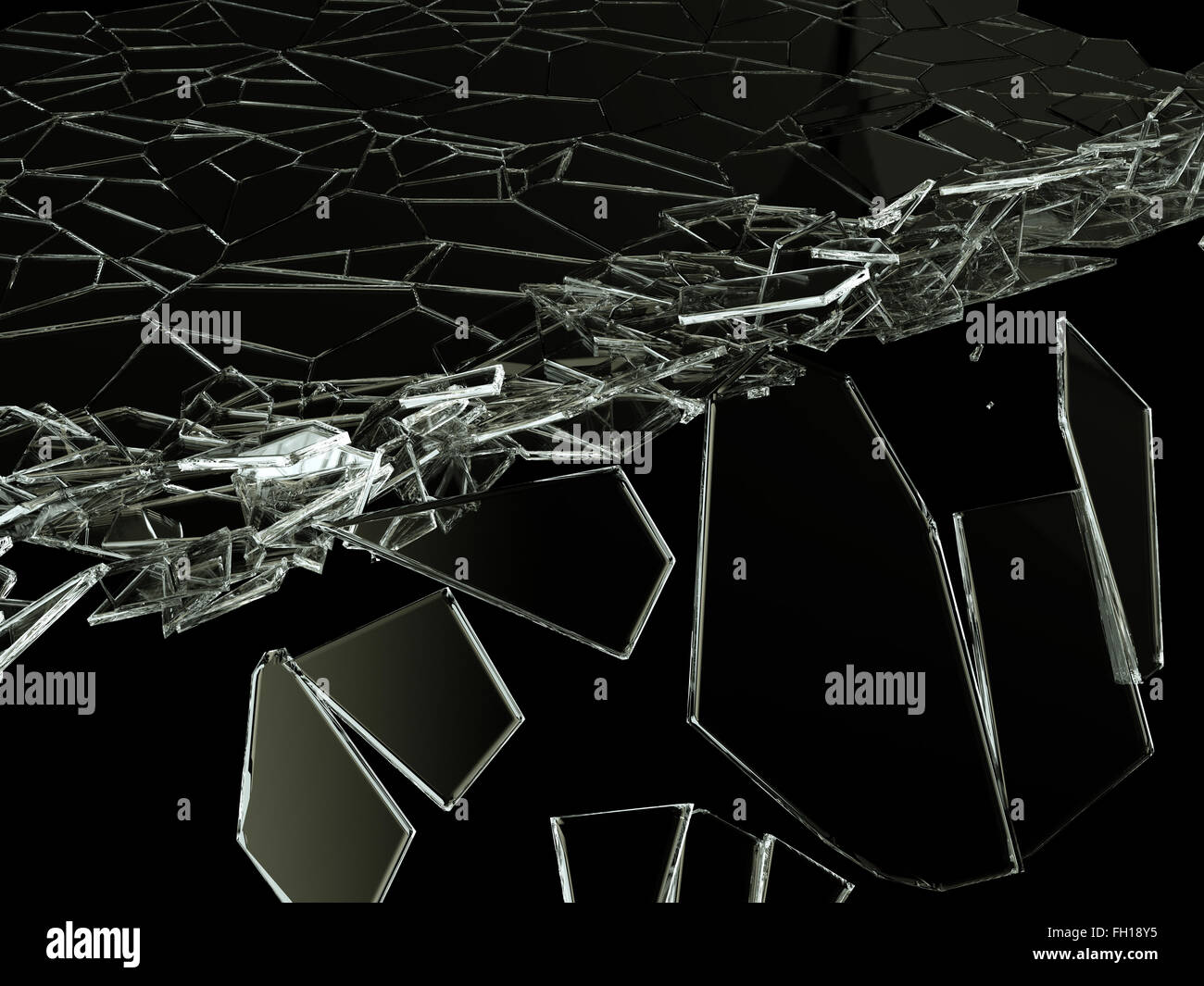 Verre fissuré ou fractionnés sur noir. Grande résolution Banque D'Images