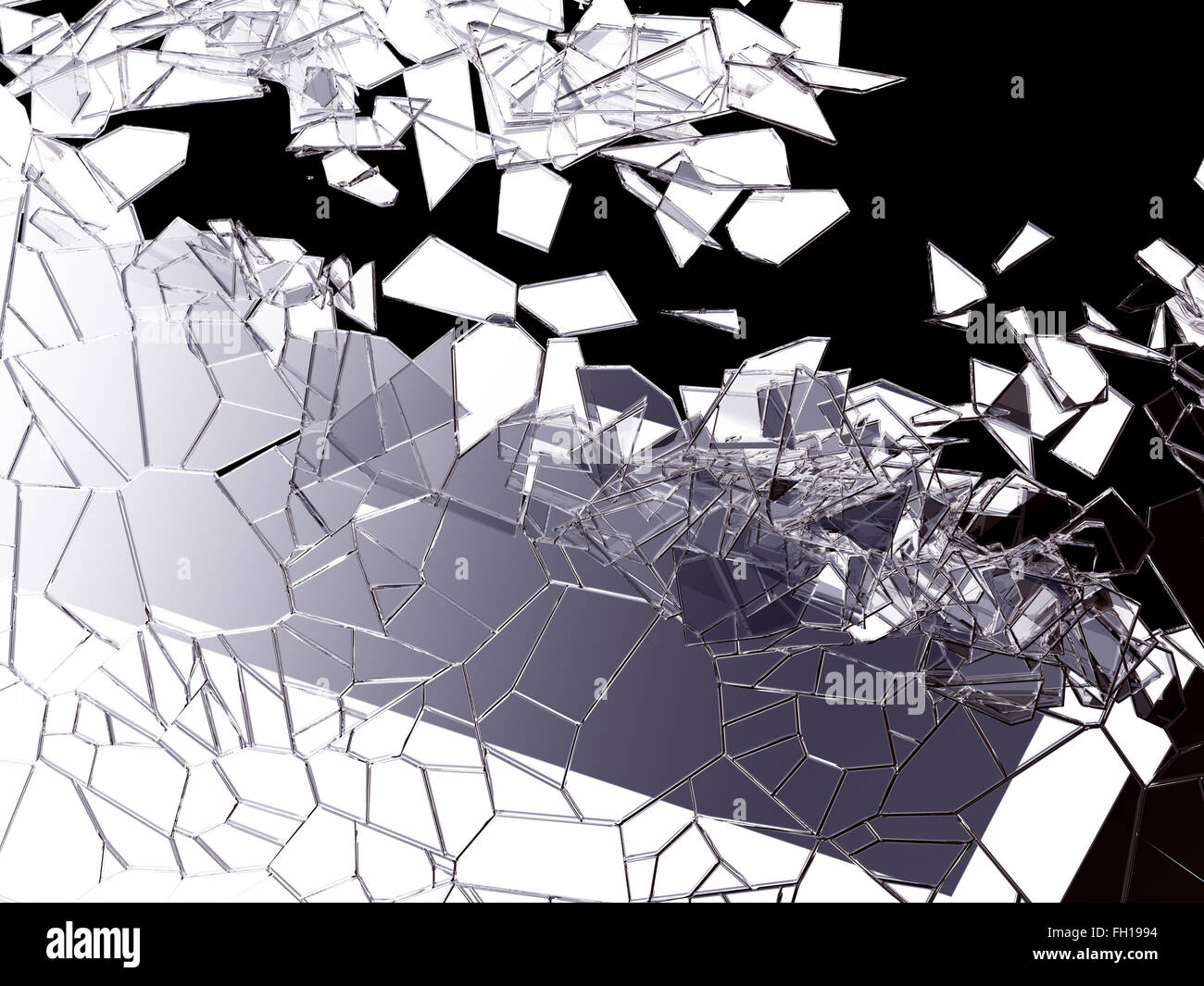 Morceaux de verre fissuré sur noir. Grande résolution Banque D'Images