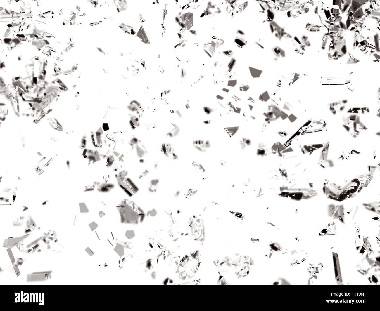 Morceaux de verre brisées ou fissurées sur blanc Banque D'Images