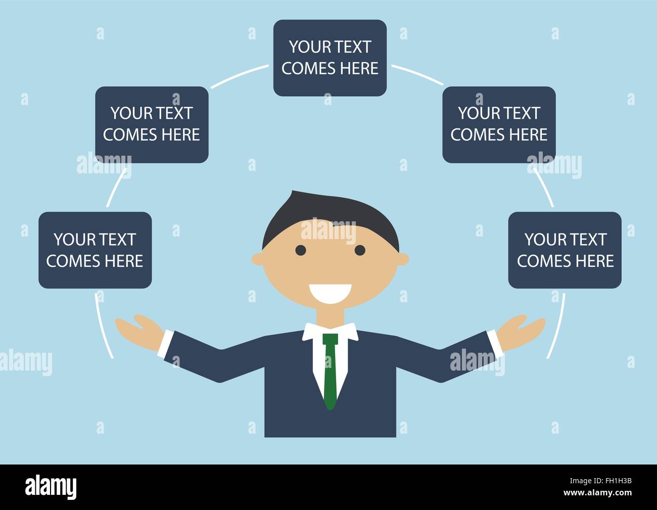 Vector illustration of dark skin business man en suite les bras. Infographic template avec texte Illustration de Vecteur