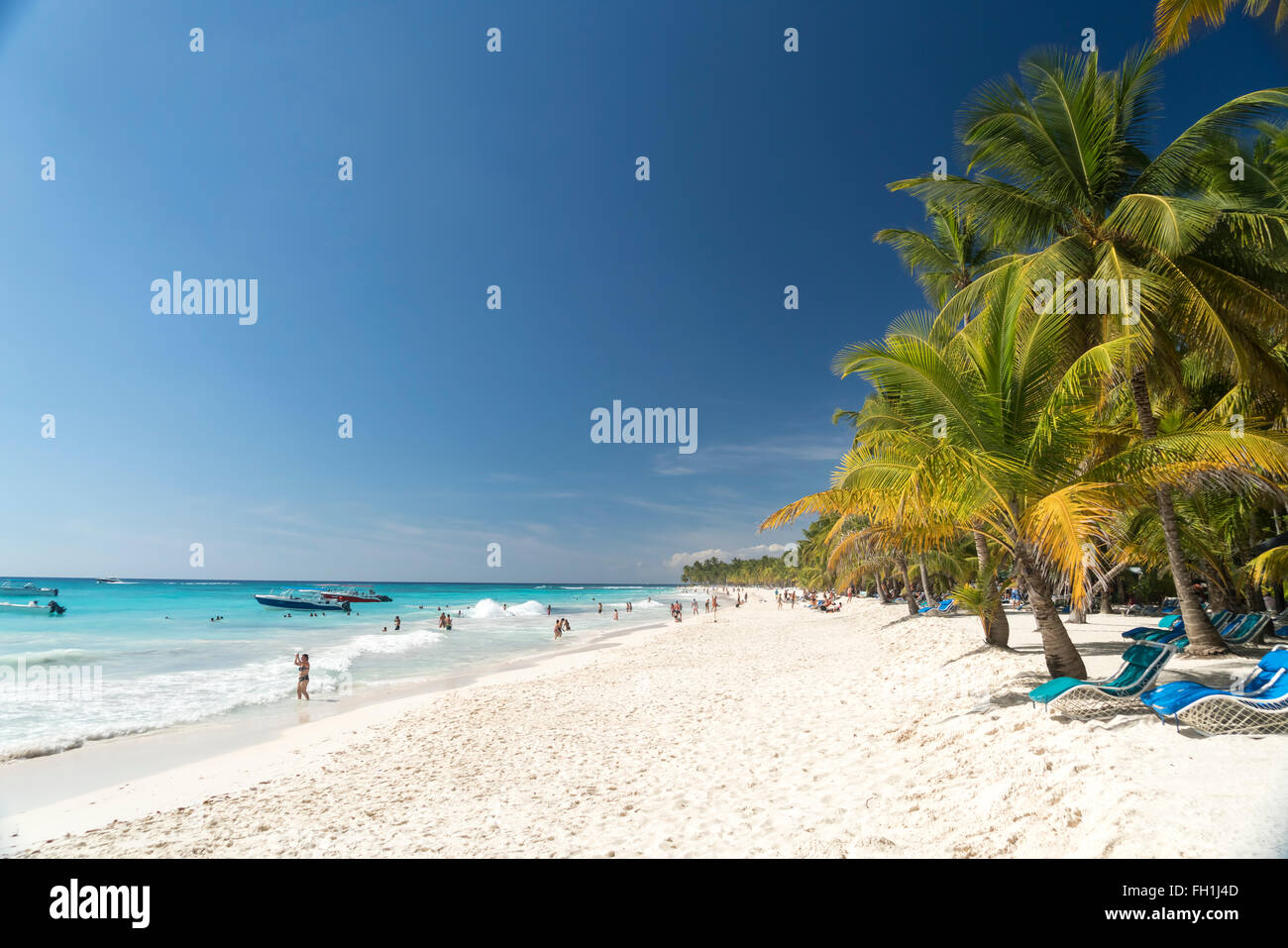 Plage de rêve sur l'île des Caraïbes Isla Saona, en République Dominicaine, Caraïbes, Amérique Latine, Banque D'Images