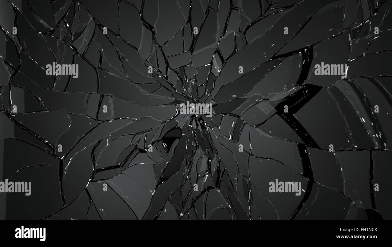 Verre fissuré ou fractionnés sur noir. Grande résolution Banque D'Images