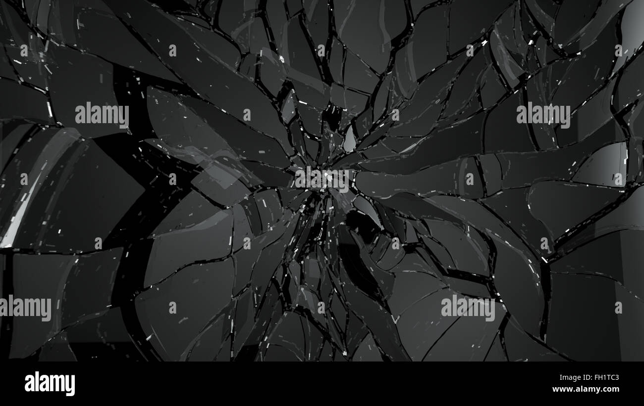 Verre fissuré ou fractionnés sur noir. Grande résolution Banque D'Images
