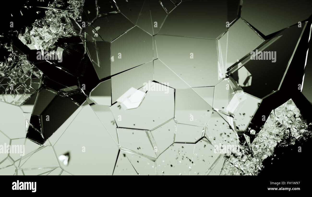 Morceaux de verre fissuré sur noir. Grande résolution Banque D'Images