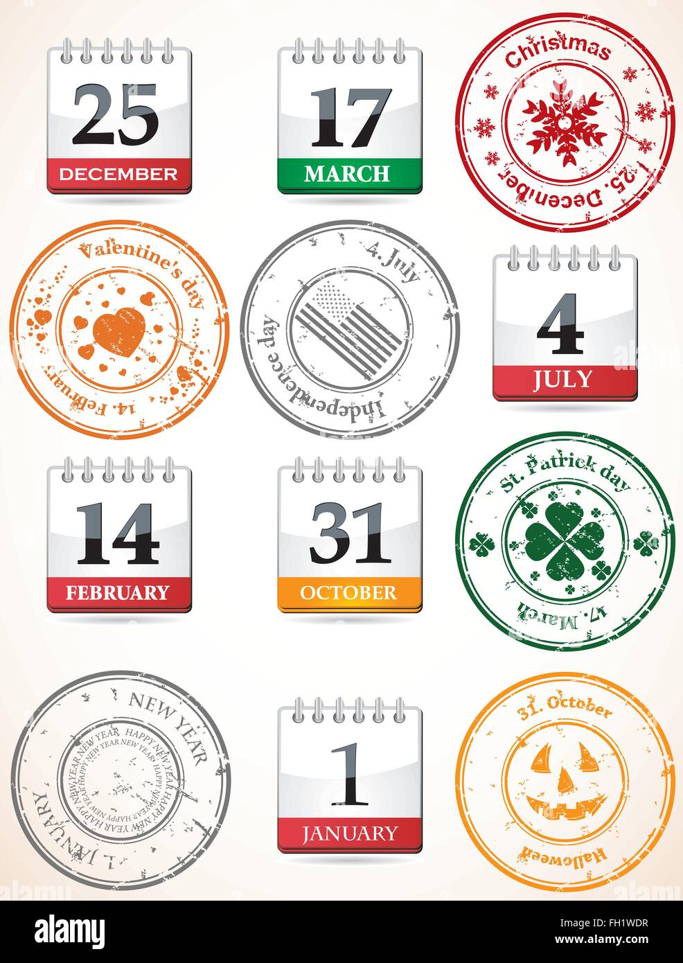 Ensemble de timbres et calendriers Illustration de Vecteur