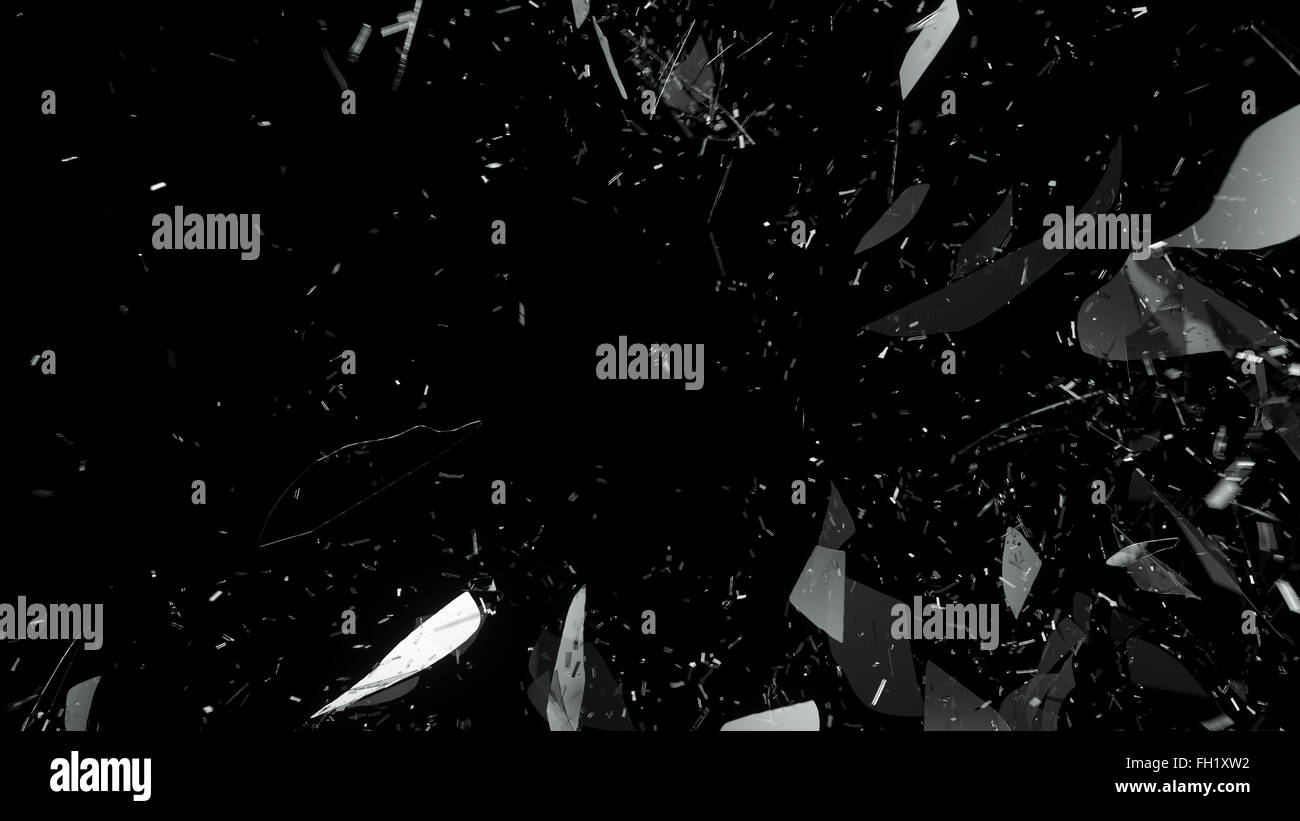 Verre brisé ou fissuré sur noir. Grande résolution Banque D'Images