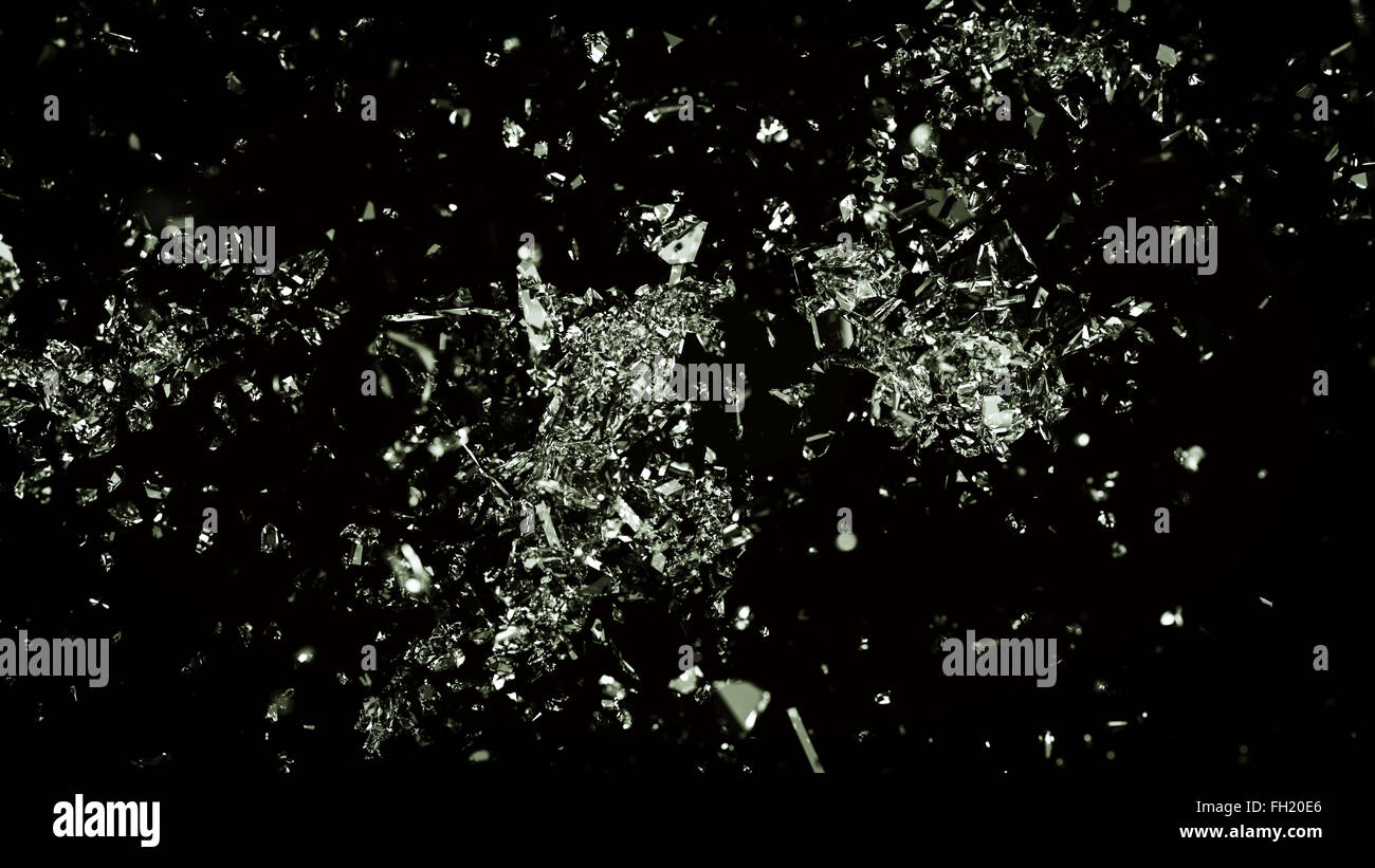 Verre brisé et fissuré sur noir. Grande résolution Banque D'Images
