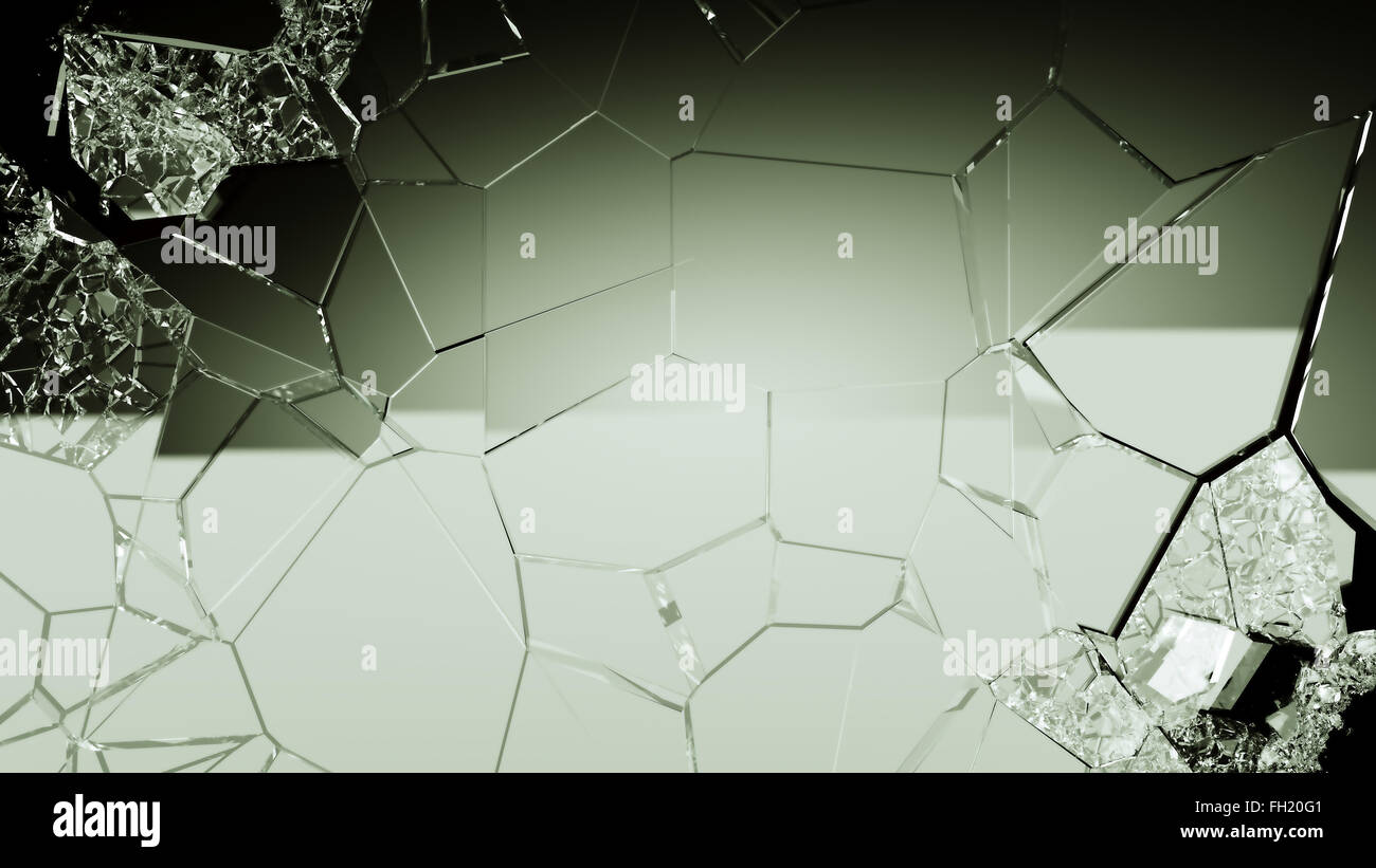 Démolie et verre fissuré sur noir. Grande résolution Banque D'Images