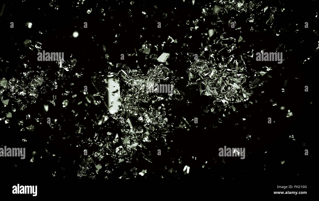 Morceaux de verre fissuré sur noir. Grande résolution Banque D'Images