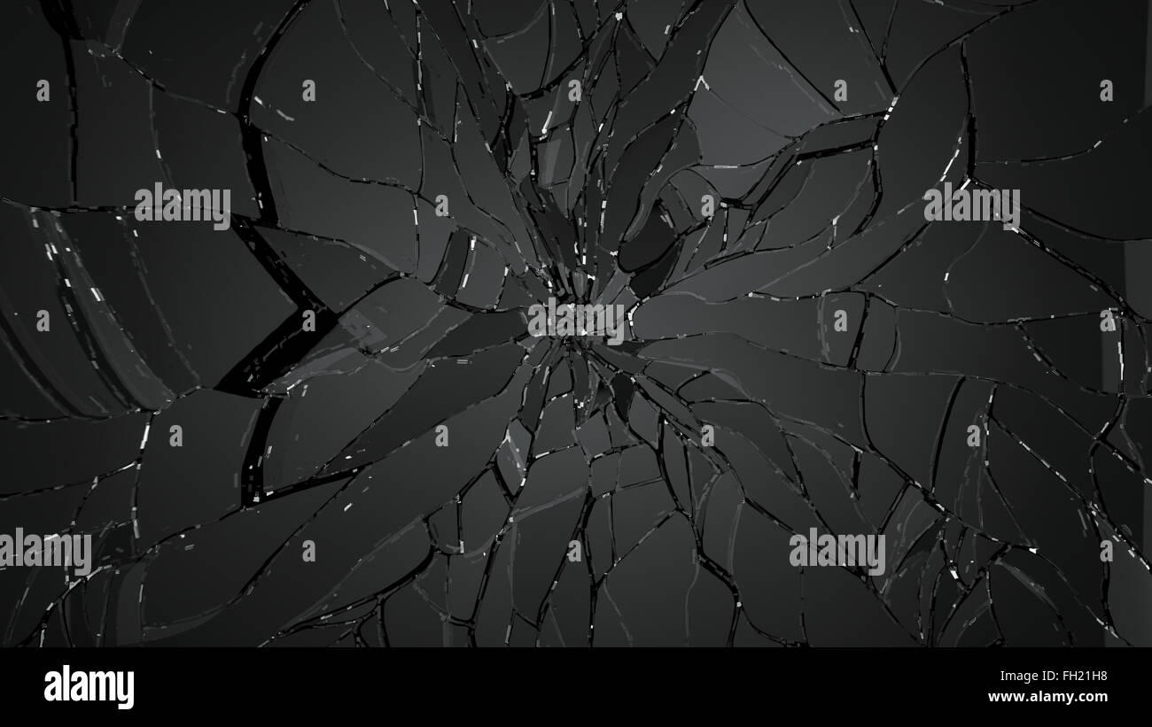 Démolis ou fissuré sur verre noir. Grande résolution Banque D'Images
