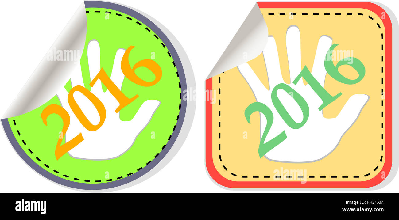 Nouvelle année 2016 icon set. Nouvelle ans design moderne original symbole pour web et mobile app sur fond blanc Banque D'Images