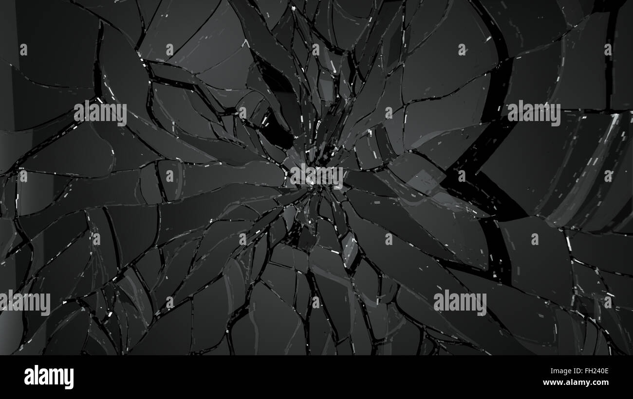 Verre fissuré ou fractionnés sur noir. Grande résolution Banque D'Images