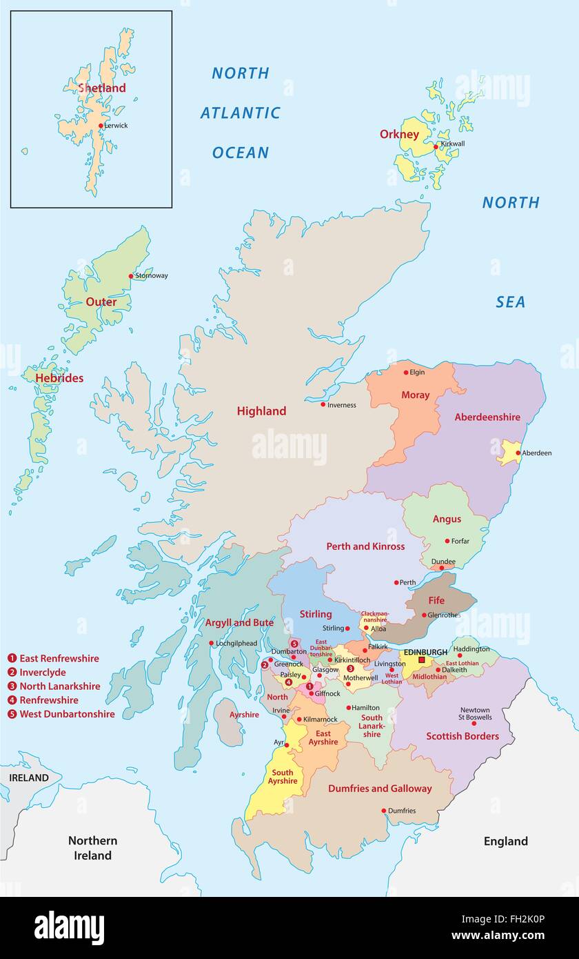 Carte administrative de l'Écosse Illustration de Vecteur