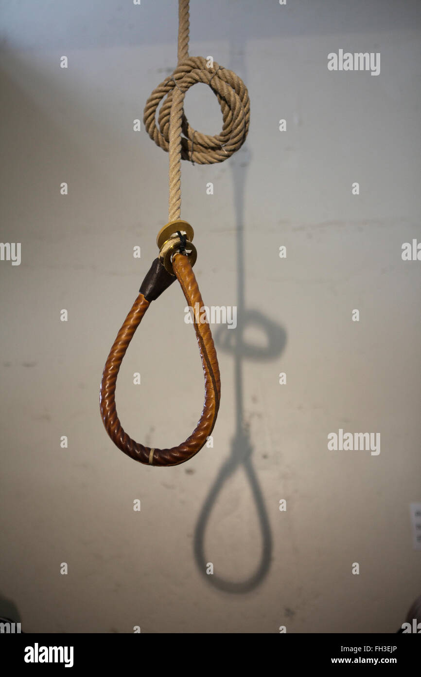 Belfast, Royaume-Uni. 21 février 2016. Hangmans Noose se balance à partir de la poutre en bois d'origine dans l'exécution de la chambre Route Crumlin Banque D'Images