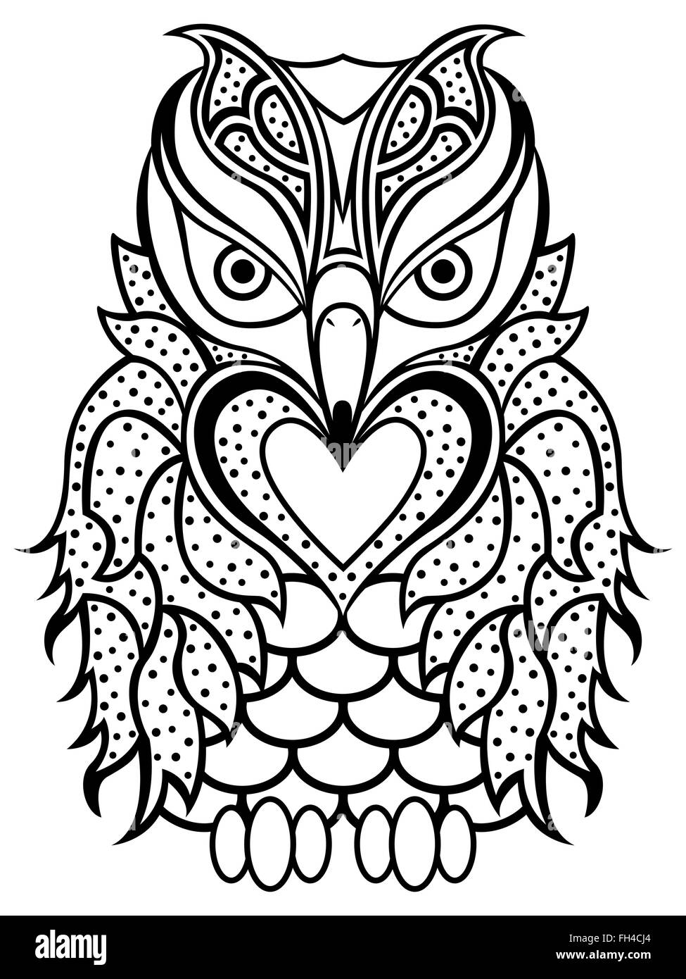 Amusant grand hibou avec long bec contour noir isolé sur le fond blanc, cartoon illustration vectorielle Illustration de Vecteur