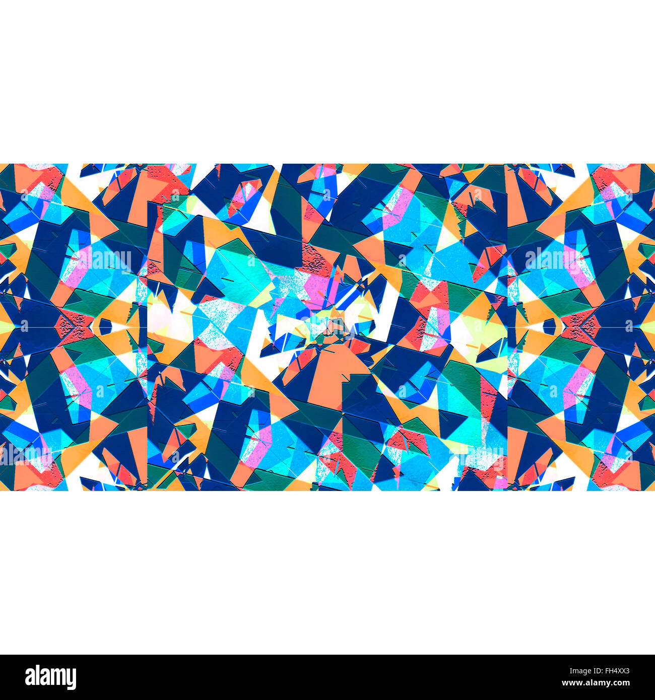 Fond blanc avec une bande horizontale abstrait géométrique modèle sharp, dans des tons multicolores et saturé Banque D'Images