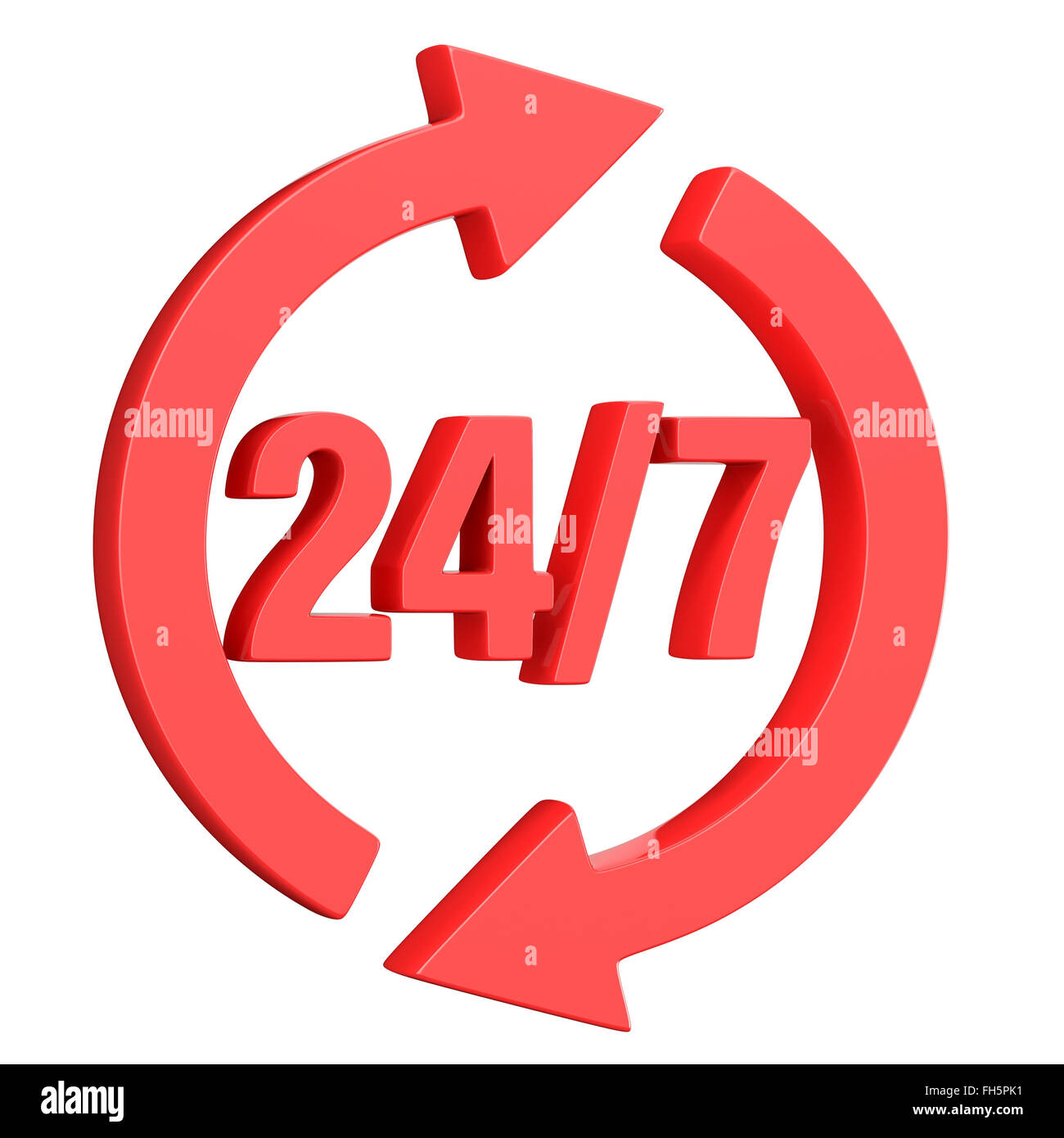 Red 24h 7 jours par semaine. Rendu 3D illustration isolé sur fond blanc Banque D'Images